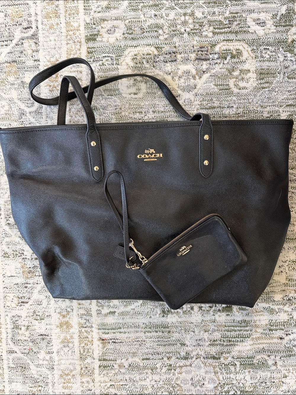 Coach Black Pebbled Leather Tote with Wristlet